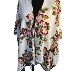 Floral Rose Loose Shawl-Kimono-Boho Cardigan Beach Cover up l Vintage l M